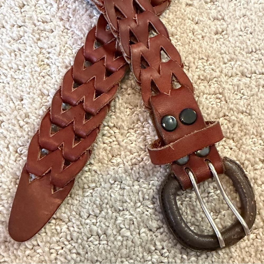 Womens Brown Woven Leather Belt Braided Sz L Western Boho Rustic Classic Y2K
